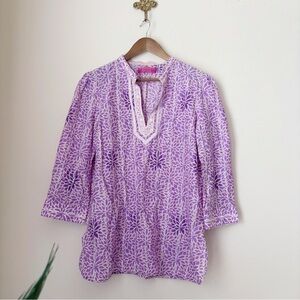 Robert Graham Promise Purple Floral Sequin Blouse XL Bohemian Summer